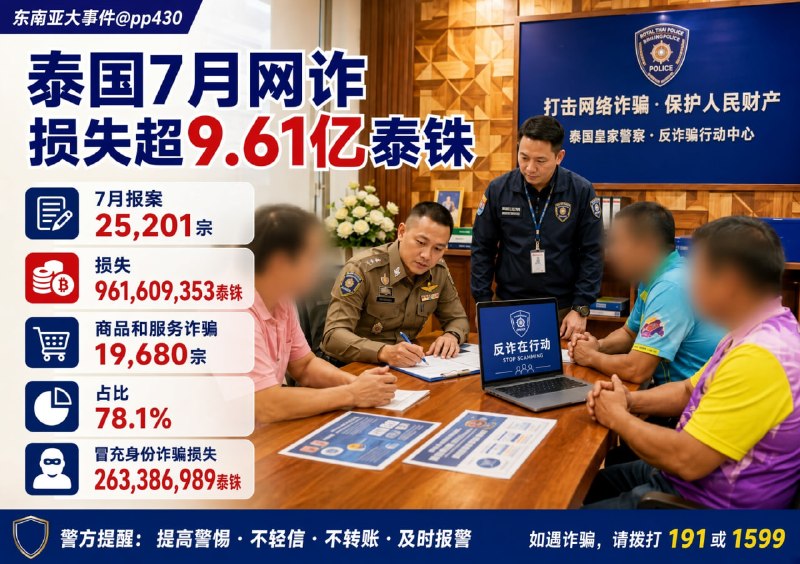 东南亚华人大事件：7月网诈报案超2.52万宗 单月损失逾9.61亿泰铢 8月10日 泰配图