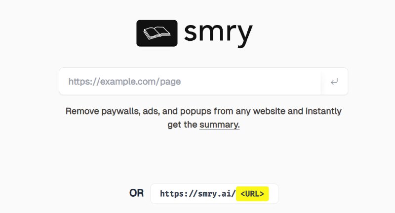 #阅读 #破解✅ smry.ai - 一款可以获取摘要并突破付费墙的工具smry.ai 基于 Archive.org 、Googlebot 、 Archive.is 实现绕过付费墙，还可通过 AI 生成摘要实测 medium 有效➡️已收录至「破解付费阅读」📮投稿    📢频道    💬群聊    🔎索引