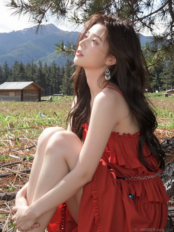AI人像提示词分享｜草原红裙子的氛围感写真 姐妹们！分享一组超实用的AI人像提示词，主打清新田园风，适合春夏氛围感写真！无论你是新手还是老手，直接复制下面的口令就能出片，真的超方便✨--------------------场景：绿色草地、松树、远处木屋和山脉，明亮天空，乡村氛围