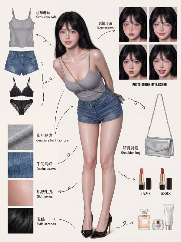 你的心动女生～超写实风格的穿搭分解插画 Photo Design By@aigc1024你的心动女生～超写实风格的穿搭分解插画 Photo Design By@aigc1024