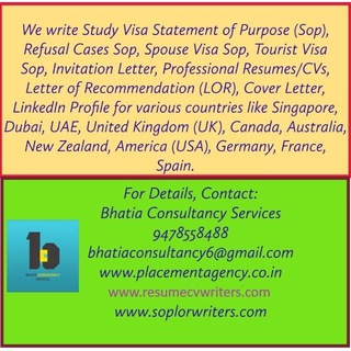 Job Vacancy, SOP writers, Letter of Recommendation (LOR),Resumes Writers for Canada Australia New Zealand Dubai UK USA Singapore Telegram Group Link