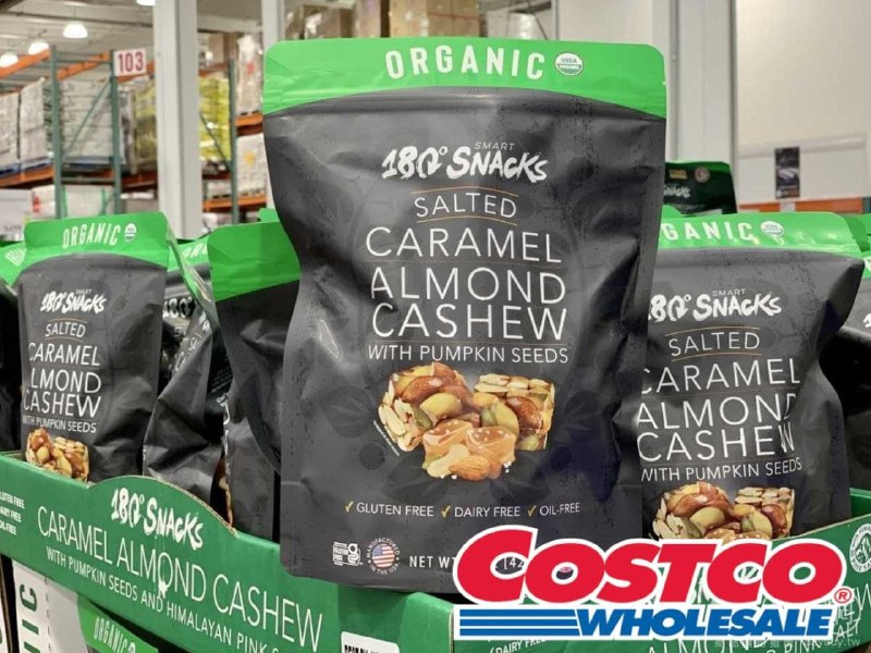 Costco新商品，180SNACKS有機鹽味焦糖堅果脆塊，腰果、杏仁、糙米糖漿、蔗糖、南瓜子、脆糙米，鹹甜口味香甜酥脆