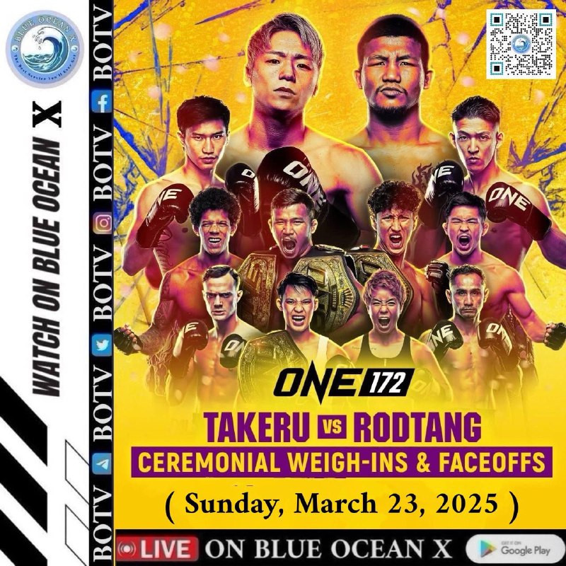🔥 ONE 172: Takeru vs. Rodtang - မတ်လ ၂၃ ရက်၊ ၂၀၂၅ မှာ ဂျပန်နိုင်ငံ၊ Saitama Super Arena မှာ ကျင်းပမယ့် ကမ္ဘာ့အကြီးဆုံး အားကစားပွဲတစ်ခုဖြစ်တဲ့ ONE Championship ရဲ့ နောက်ထပ် ထူးခြားတဲ့ ပွဲကြီးတစ်ပွဲကို စောင့်မျှော်နေပါပြီ။ ဒီပွဲရဲ့ အဓိကဇာတ်လိုက်ကတော့ ဂျပန်နိုင်ငံရဲ့ ဂန္ထဝင် ကစားသမား Takeru Segawa “The Natural Born Crusher” နဲ့ ထိုင်းနိုင်ငံရဲ့ အင်အားကြီး ဖိုက်တာ Rodtang Jitmuangnon “The Iron Man” တို့ရဲ့ Flyweight Kickboxing Super Fight ပါ။ ဒီပွဲကို ကမ္ဘာတစ်ဝှမ်းက ပရိသတ်တွေ အသည်းအသန် စောင့်မျှော်နေကြတာပါ။  Takeru ဆိုတာ K-1 မှာ သုံးအုပ်စုချန်ပီယံဖြစ်ခဲ့တဲ့ သမိုင်းဝင် ကစားသမားတစ်ယောက်ဖြစ်ပြီး သူ့ရဲ့ လက်သွက်မှု၊ တိုက်စွမ်းအားနဲ့ ပရိသတ်ကို ဖမ်းစားနိုင်တဲ့ စွမ်းရည်ကြောင့် နာမည်ကြီးပါတယ်။ သူဟာ သူ့ရဲ့ ONE Championship ပွဲဦးထွက်မှာ Rodtang နဲ့ ယှဉ်ပြိုင်ဖို့ စီစဉ်ခဲ့ပေမယ့် ဒဏ်ရာကြောင့် အဲဒီအချိန်တုန်းက ဖြစ်မလာခဲ့ပါဘူး။ အခုတော့ သူပြန်လာပြီး ဒီကစားသမားနှစ်ဦးရဲ့ အကြီးကျယ်ဆုံး ထိပ်တိုက်တွေ့မှုကို ဖော်ဆောင်ဖို့ အသင့်ဖြစ်နေပါပြီ။ Rodtang ကတော့ ONE Flyweight Muay Thai ကမ္ဘာ့ချန်ပီယံ တစ်ဦးဖြစ်ခဲ့သူဖြစ်ပြီး သူ့ရဲ့ မယိမ်းမယိုင် တိုက်ခိုက်မှု၊ ခံနိုင်ရည်နဲ့ ပရိသတ်ကို စွဲဆောင်နိုင်တဲ့ စွမ်းအားကြောင့် ထိပ်တန်းဖိုက်တာတစ်ယောက်အဖြစ် သတ်မှတ်ခံထားရတာပါ။  ဒီပွဲဟာ အလောင်းအစား ၅ ချီပါဝင်မှာဖြစ်ပြီး Kickboxing ပရိသတ်တွေအတွက် မမေ့နိုင်စရာ အခိုက်အတန့်တွေ ဖန်တီးပေးမှာ သေချာပါတယ်။ ဒါ့အပြင် ဒီပွဲမှာ တခြားသော ကမ္ဘာ့ချန်ပီယံဆုအတွက် ယှဉ်ပြိုင်မှု ၅ ပွဲလည်း ပါဝင်မှာဖြစ်လို့ တကယ့်ကို စိတ်လှုပ်ရှားစရာ ပွဲကြီးတစ်ပွဲ ဖြစ်လာမှာပါ။ ဥပမာအနေနဲ့ Superlek Kiatmoo9 နဲ့ Nabil Anane တို့ရဲ့ ONE Bantamweight Muay Thai ချန်ပီယံဆုအတွက် ပြိုင်ပွဲ၊ Tawanchai PK Saenchai နဲ့ Masaaki Noiri တို့ရဲ့ Interim Featherweight Kickboxing ဆုအတွက် ယှဉ်ပြိုင်မှု၊ ဒါ့အပြင် Jonathan Di Bella နဲ့ Sam-A Gaiyanghadao တို့ရဲ့ Interim Strawweight Kickboxing ဆု၊ Phetjeeja Lukjaoporongtom နဲ့ Kana Morimoto တို့ရဲ့ Women’s Atomweight Kickboxing ဆုတွေလည်း ပါဝင်ပါတယ်။  ဒါတင်မကပါဘူး။ ဂျပန်နိုင်ငံရဲ့ ထိပ်တန်းဖိုက်တာတွေဖြစ်တဲ့ Hiroki Akimoto၊ Kaito Ono၊ Nadaka Yoshinari နဲ့ Ryusei Kumagai တို့လည်း ဒီပွဲမှာ ပါဝင်ယှဉ်ပြိုင်မှာဖြစ်လို့ “Japan vs. The World” ဆိုတဲ့ သဘောမျိုးနဲ့ ဂျပန်ပရိသတ်တွေအတွက် ဂုဏ်ယူစရာ အခွင့်အရေးတစ်ခုလည်း ဖြစ်ပါတယ်။ဒီပွဲကို ဂျပန်မှာ နေ့လယ် ၄ နာရီ JST မှာ စတင်မှာဖြစ်ပြီး မြန်မာအချိန် မတ်လ ၂၃ ရက်၊ တနင်္ဂနွေနေ့ မွန်းလွဲ ၁ နာရီ ၃၀ မိနစ် (1:30 PM MMT) မှာ စတင်မှာပါ။ ကမ္ဘာတစ်ဝှမ်းက ပရိသတ်တွေအတွက် Pay Per View  အခပေးစနစ် နဲ့ ထုတ်လွင့်မှာပါ။ BLUE OCEAN X မှာ ပြသဖြစ်ရင် Telegram Channel မှာထပ်မံ Update လုပ်ပေးပါမယ်။ Telegram Channel ကို JOIN ထားပေးဖို့မမေ့ပါနဲ့👉