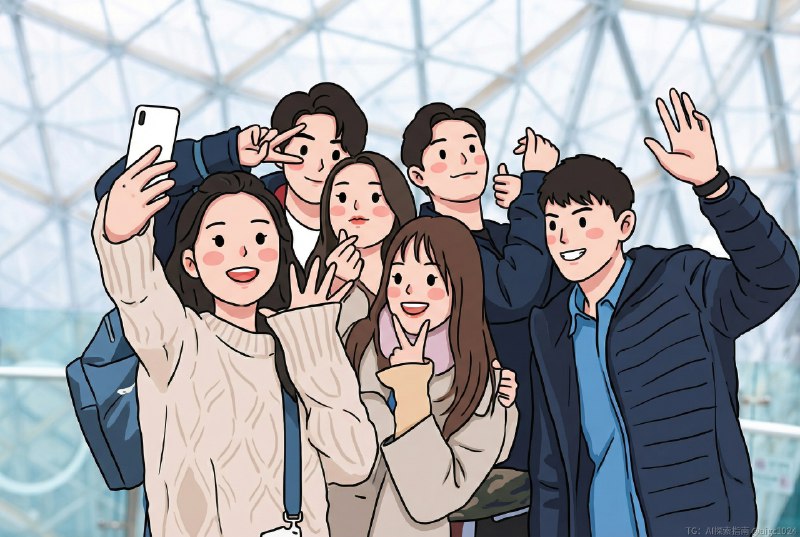 不想在合拍里直出真人脸，但又不想整张图都变画风？设计了一个提示词，把人物改成卡通插画风，环境保持真实不动