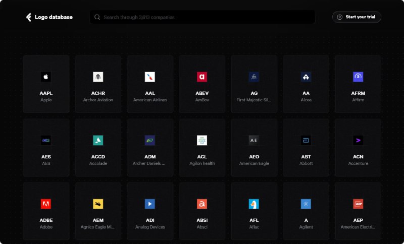 🗣Fey’s logo database：大公司 LOGO 收集网站，目前共计 3613 个，可按股票代码和英文名进行搜索，并可下载为 SVG 图像，支持 SVG 和 JSX 代码🏷标签：#网站 #LOGO #SVG👉链接：
