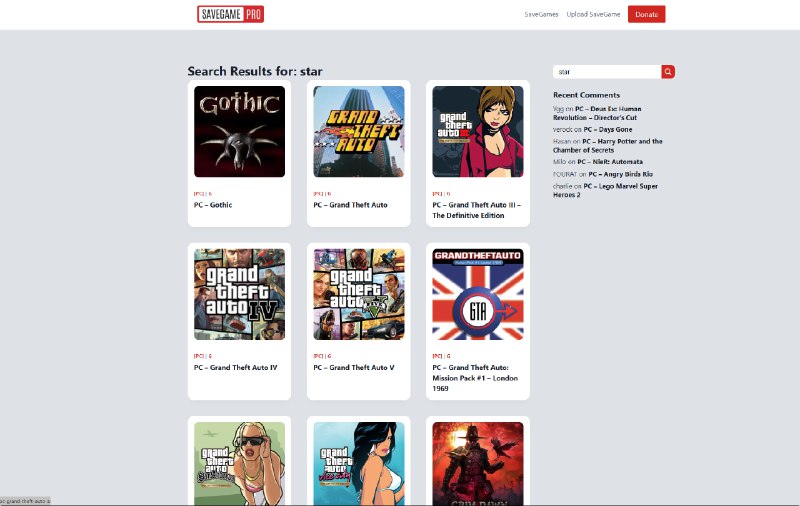 savegame：PC游戏存档下载网站，像常玩的单机游戏星露谷，GTA，使命召唤等这些都有，还可以上传自己的存档，分享给大家标签：#游戏 #网站 #存档 #游戏存档  #windows链接：