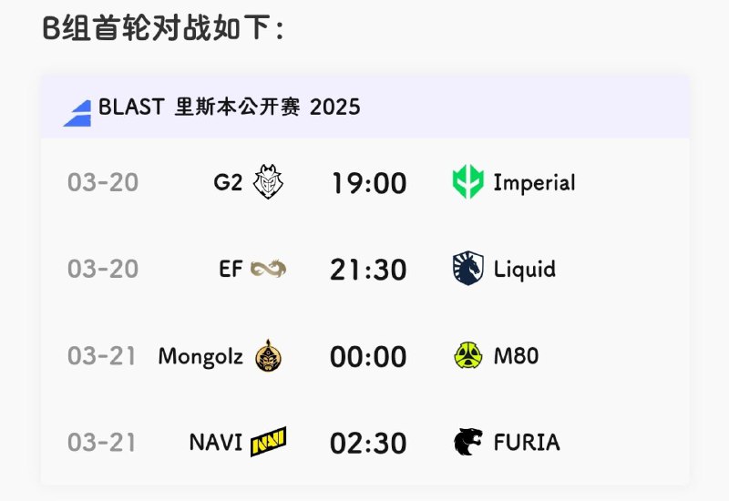 由于The Huns以第16名种子排名替换了14的ATOX，故BLAST里斯本公开赛2025分组以及首轮对战调整看图