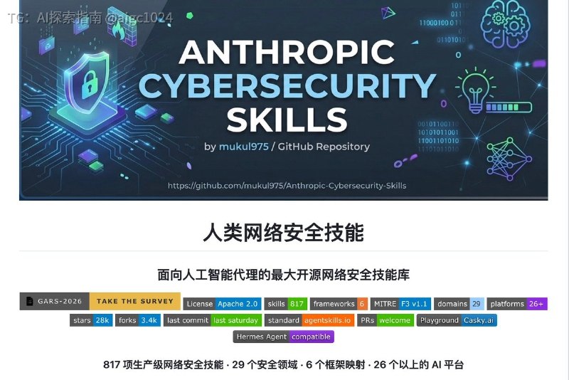 实用开源项目推荐：Anthropic Cybersecurity Skills给各种Agent