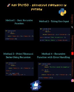 Python coding Challange 🚀 Day 94/150 – Recursive Fibonacci in Python Detailed Explanation: https://www.clcoding.com/2026/07/day-94150-recursive-fibonacci-in-python.html