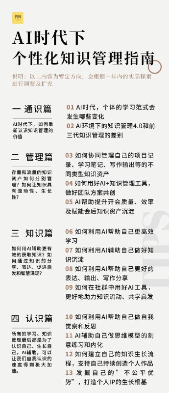 由成甲老师和我共同发起的《AI时代个性化知识管理》主题专栏将自己的在知识管理领域探索的思考和实践方法，以及在AI时代下，如何用AI辅助进行知识管理的探索，完整的在这个专栏，做集中的输出和分享