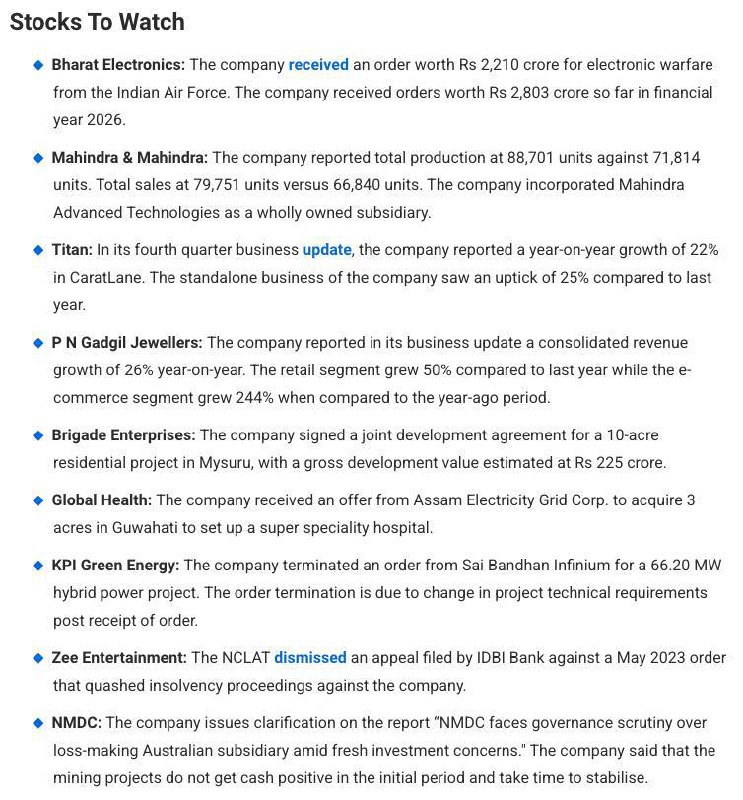 STOCKS TO WATCH